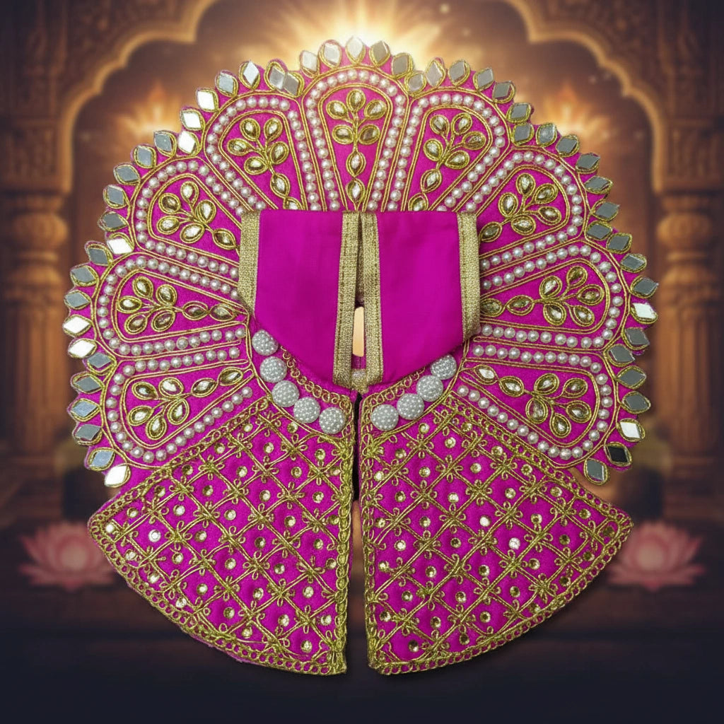 Pink Laddu Gopal Poshak with Heavy Zari, Pearl & Mirror Work