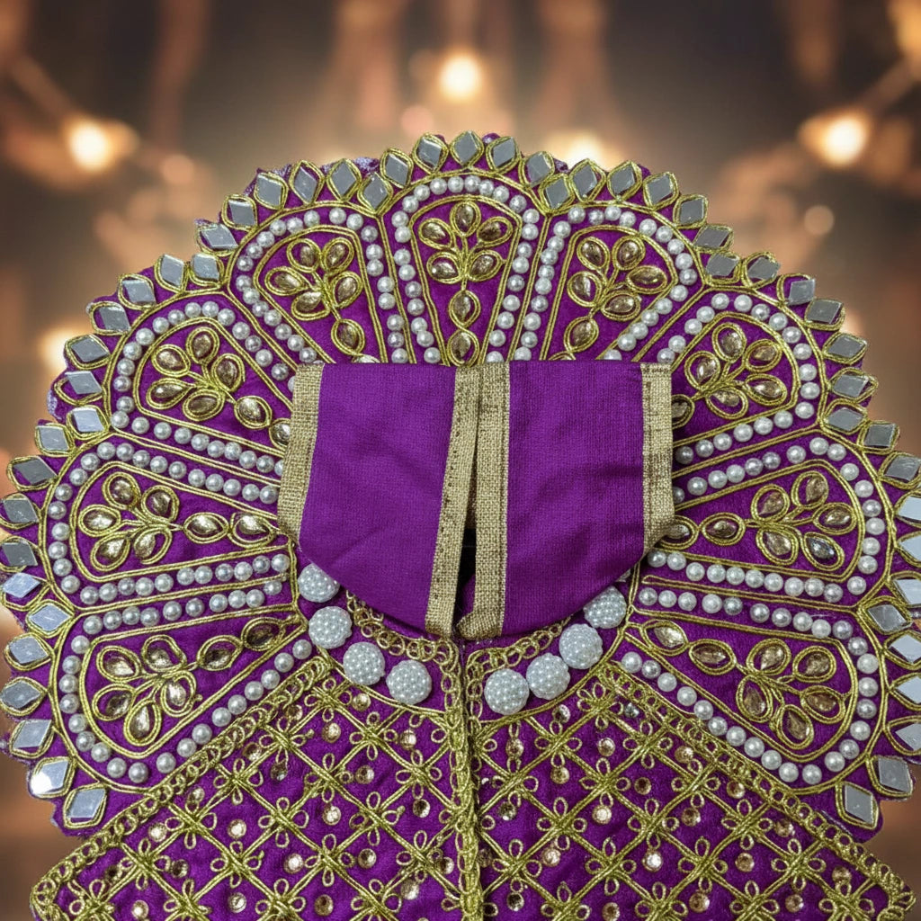 Purple Laddu Gopal Ji Poshak with Heavy Zari & Pearl Work