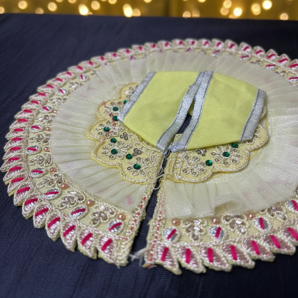 Laddu Gopal Ji Yellow White Designer Poshak