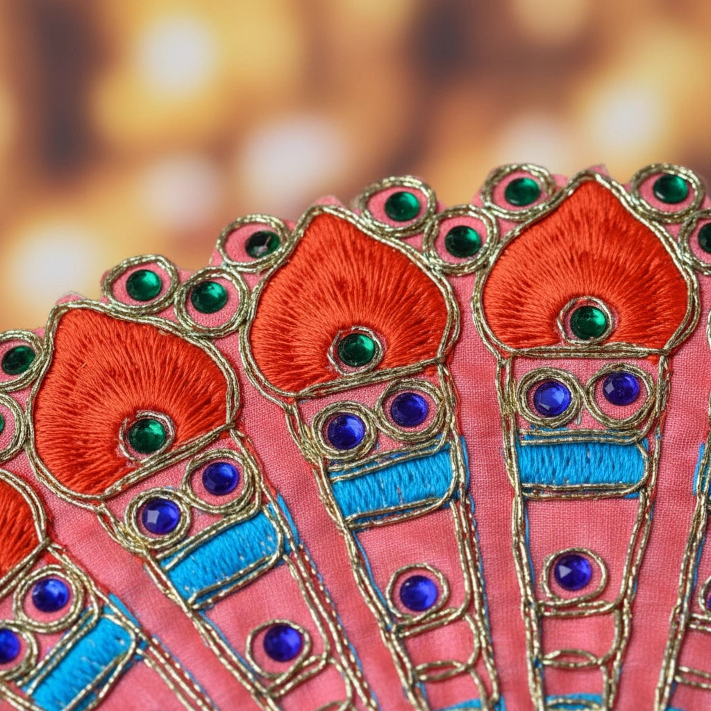 Pink & Orange Peacock Embroidered Laddu Gopal Ji Poshak