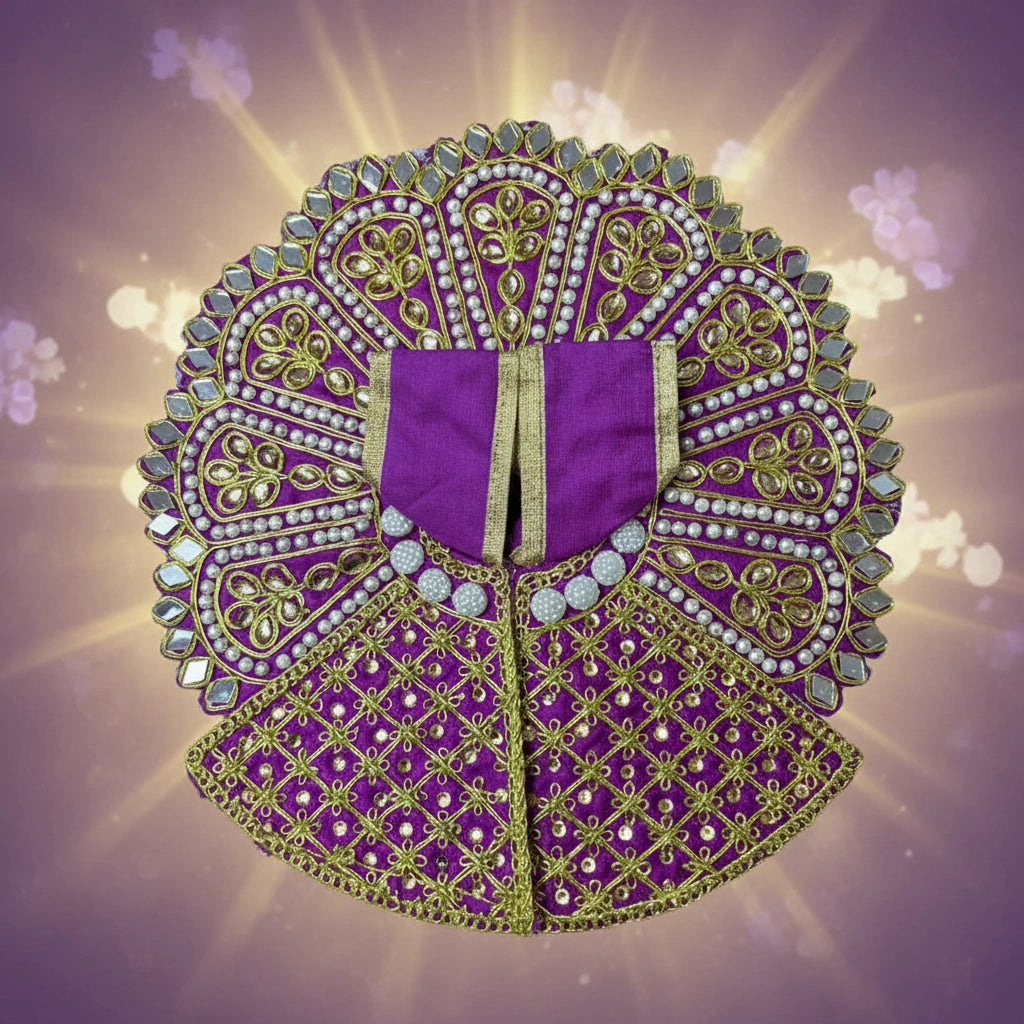 Purple Laddu Gopal Ji Poshak with Heavy Zari & Pearl Work