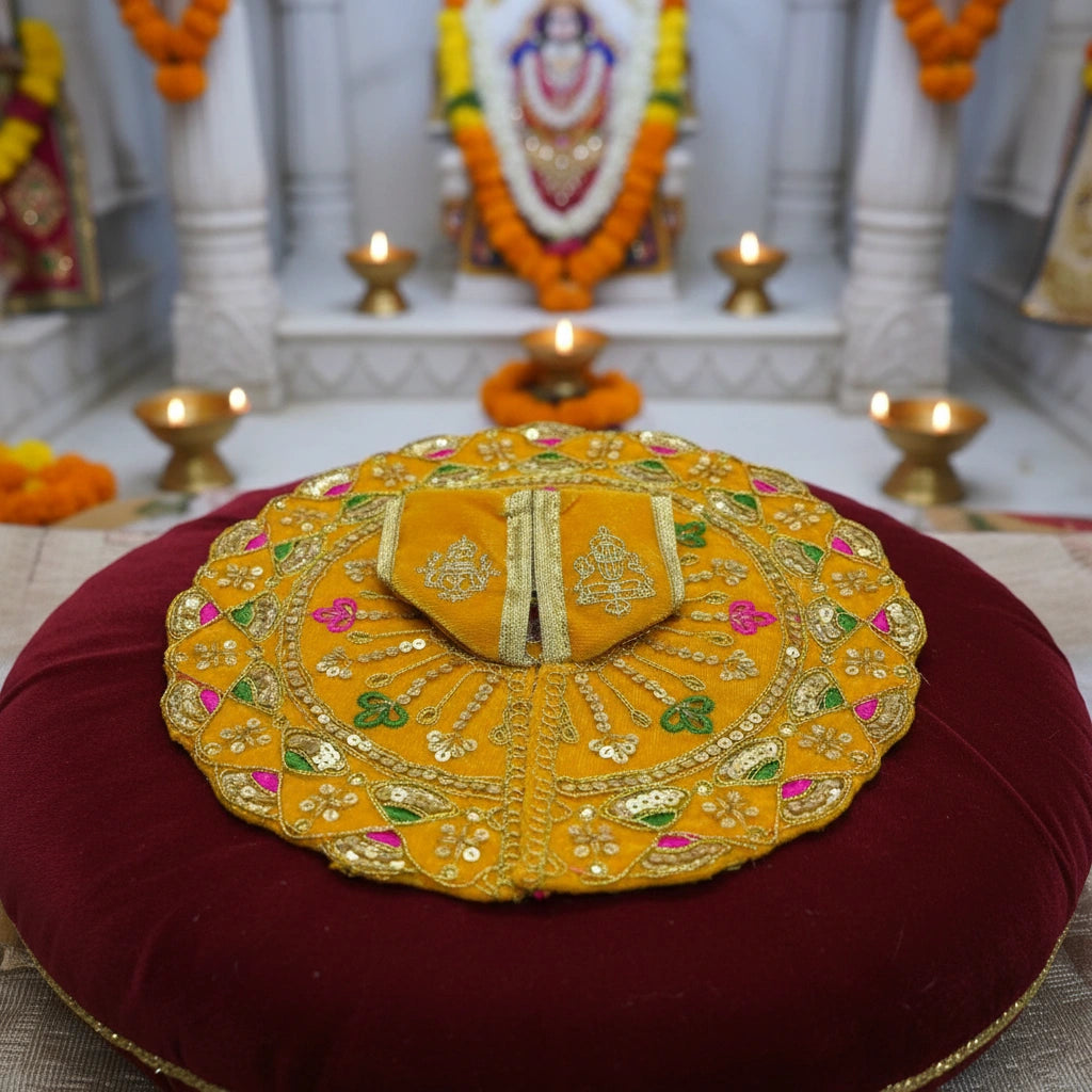 Mustard Yellow Heavy Sequin Work Laddu Gopal Poshak with Velvet Fabric | Designer Embroidered Dress