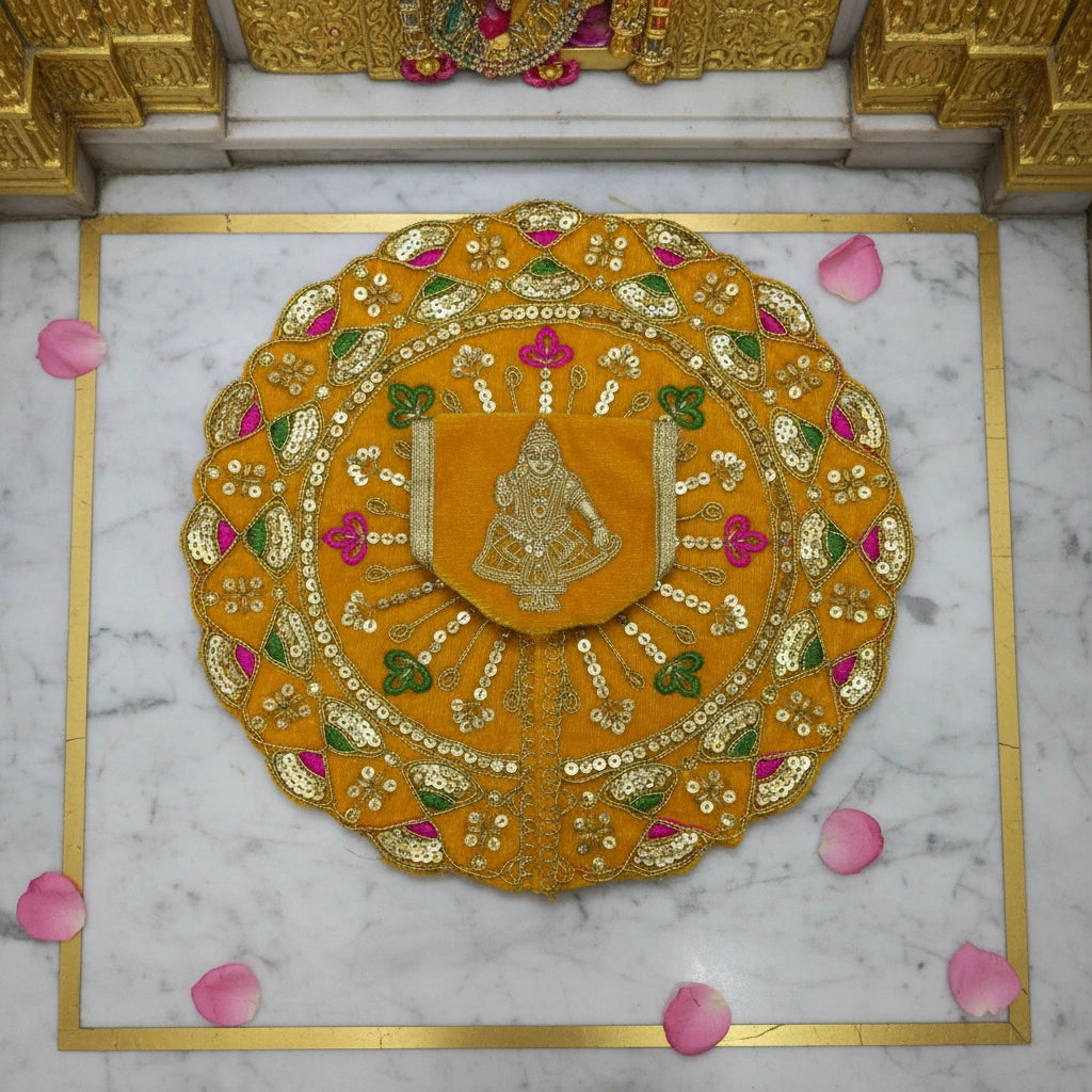 Mustard Yellow Heavy Sequin Work Laddu Gopal Poshak with Velvet Fabric | Designer Embroidered Dress