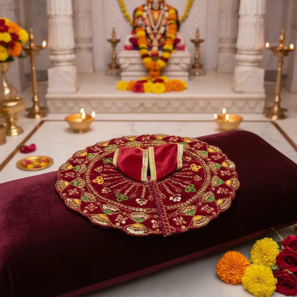 Royal Maroon Heavy Sequin Work Laddu Gopal Poshak with Velvet Fabric | Designer Embroidered Dress