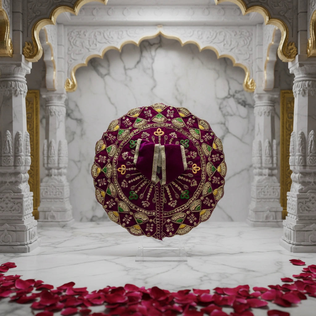 Maroon Heavy Sequin Work Laddu Gopal Poshak with Velvet Fabric Belt | Designer Embroidered Dress