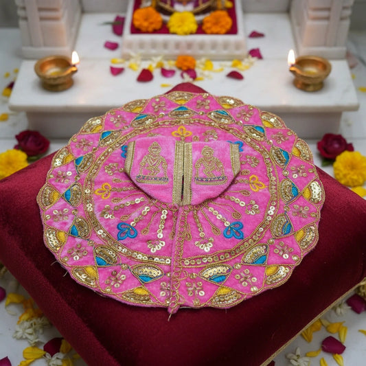 Pink Heavy Sequin Work Laddu Gopal Poshak with Velvet Fabric | Designer Embroidered Dress