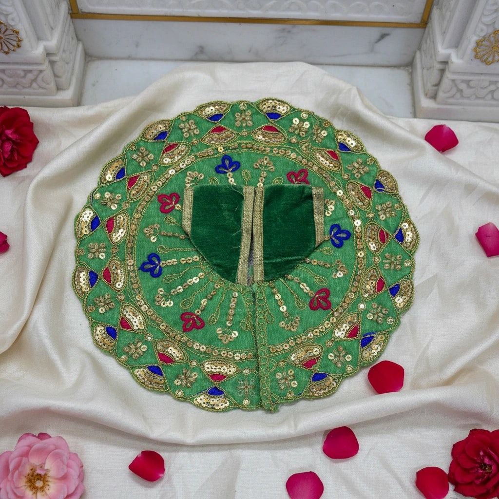 Green Sequin Work Laddu Gopal Poshak with Velvet Fabric | Heavy Embroidered Designer Dress