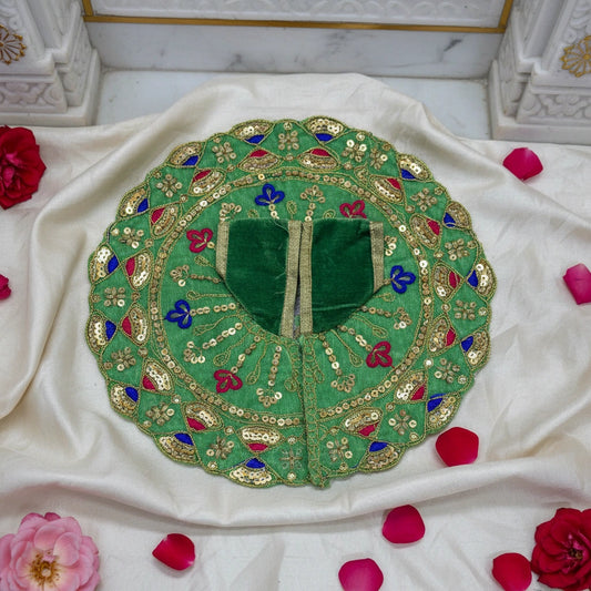 Green Sequin Work Laddu Gopal Poshak with Velvet Fabric | Heavy Embroidered Designer Dress