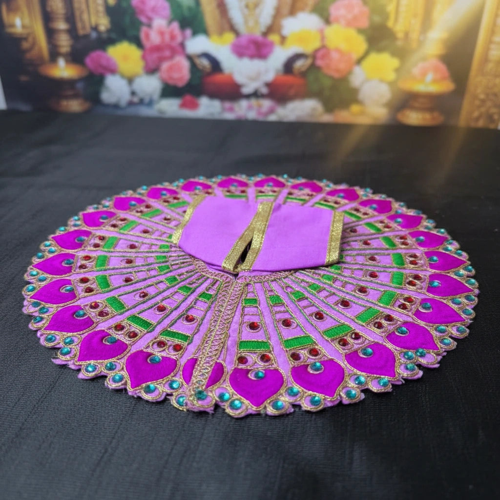 Purple Peacock Embroidered Laddu Gopal Ji Poshak