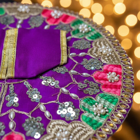 Purple Multicolor Laddu Gopal Ji Summer Poshak – Floral Zari Handwork Dress for Thakur Ji
