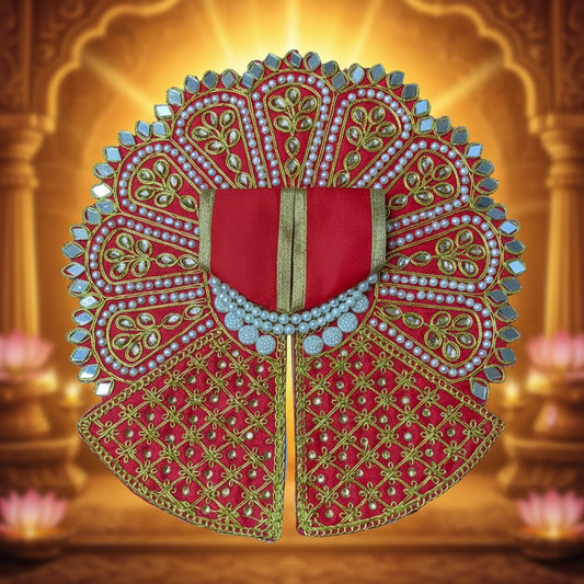 Red Laddu Gopal Poshak with Heavy Zari, Pearl & Mirror Work