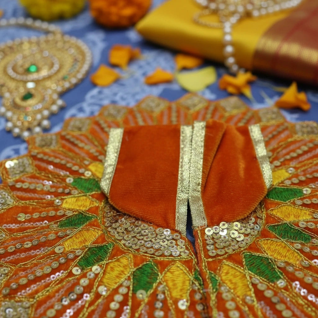 Ladoo Gopal Poshak Orange Velvet Peacock Poshak | Krishna Ji Warm Shringar