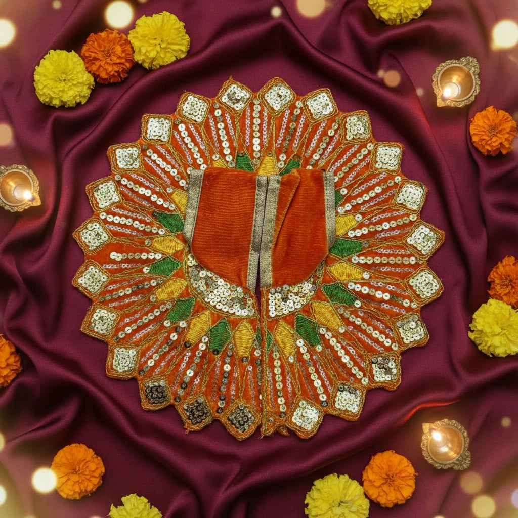 Ladoo Gopal Poshak Orange Velvet Peacock Poshak | Krishna Ji Warm Shringar