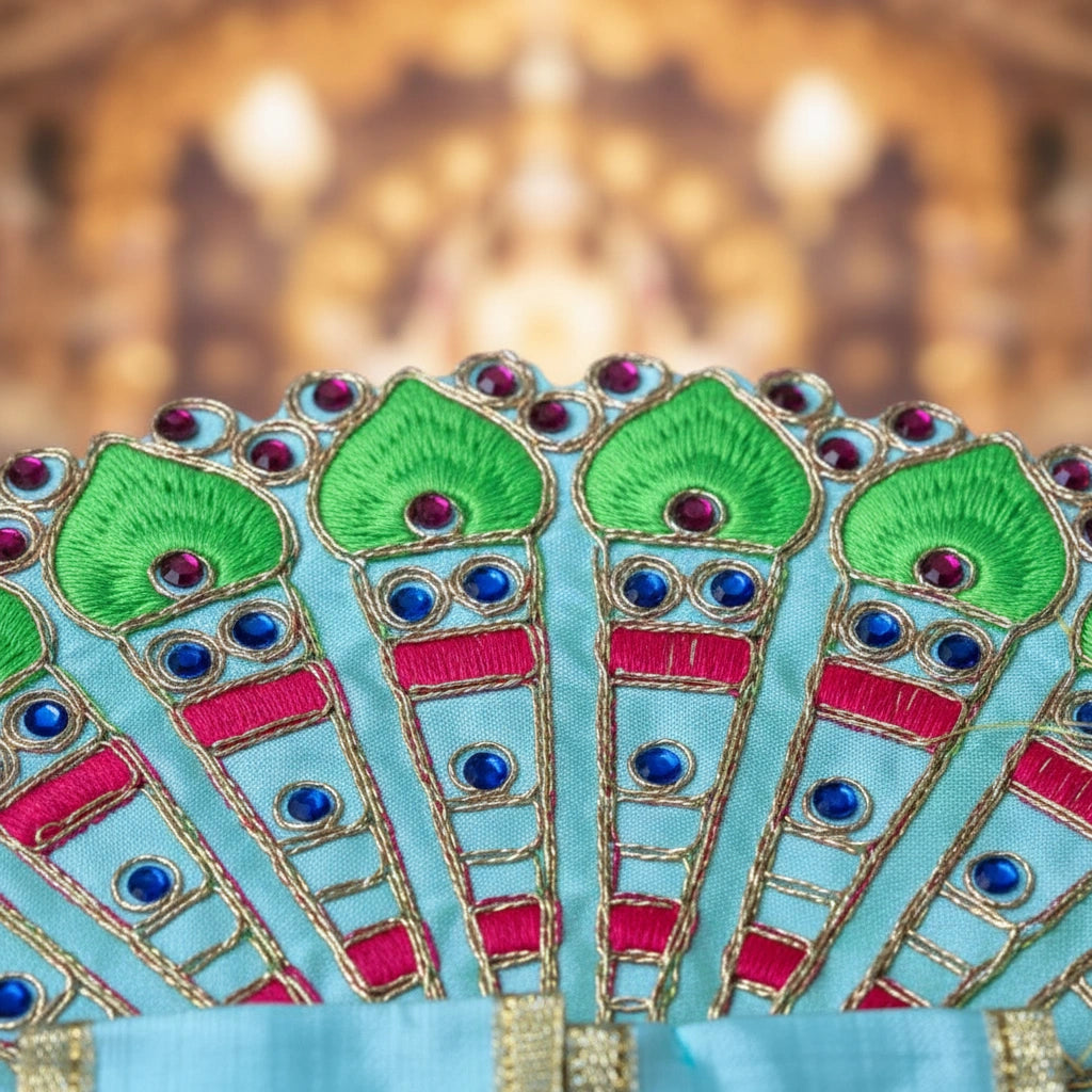 Sky Blue & Green Peacock Embroidered Laddu Gopal Ji Poshak