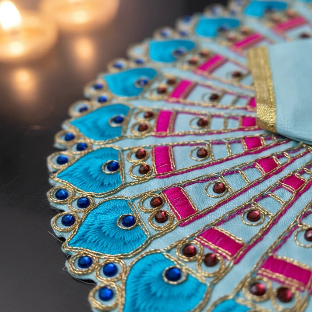 Sky Blue Peacock Embroidered Laddu Gopal Ji Poshak