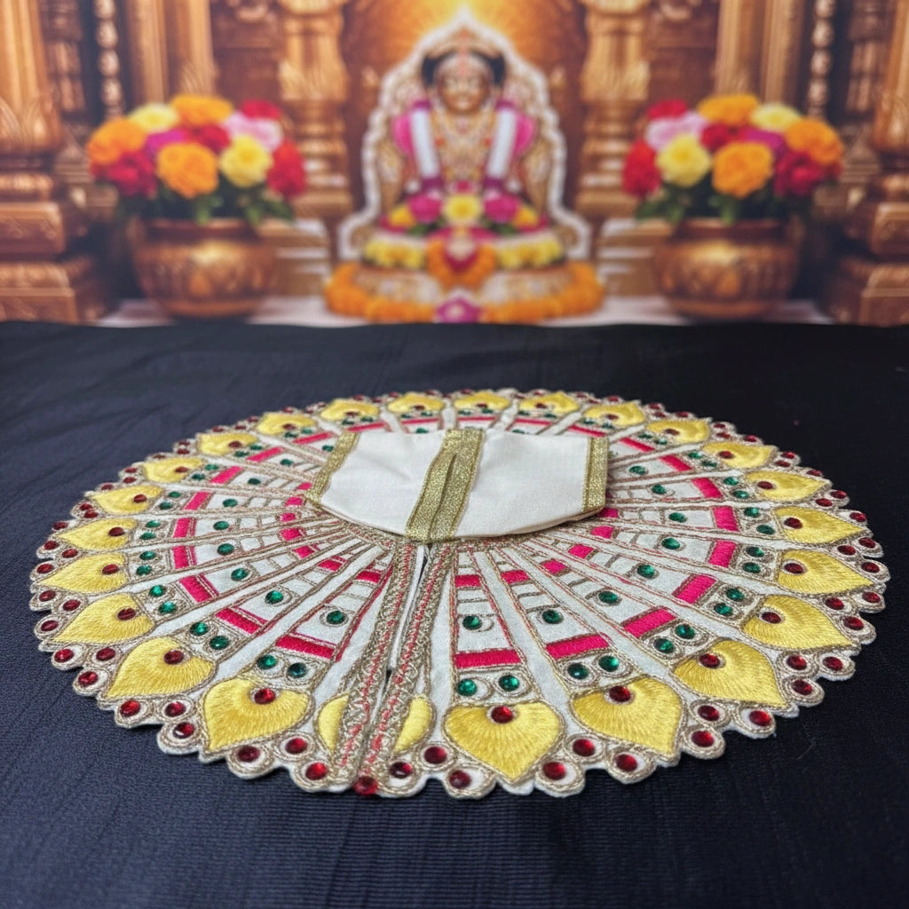 Yellow Peacock Embroidered Laddu Gopal Ji Poshak