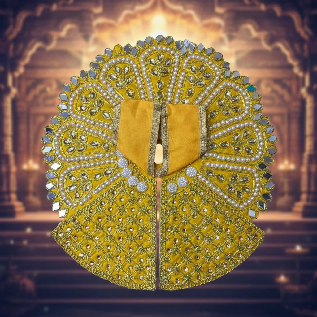 Yellow Laddu Gopal Poshak with Heavy Zari, Pearl & Mirror Work